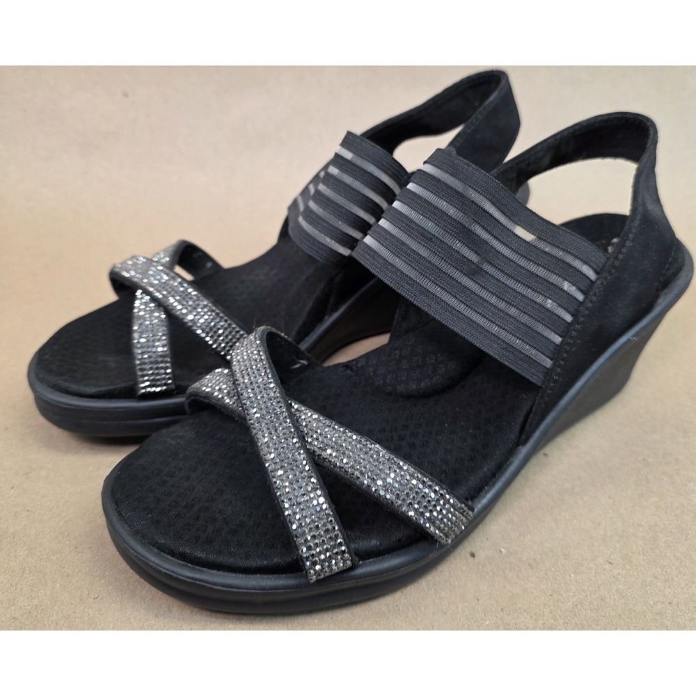 Skechers (Sz 10) Womens  Modern Maze Sandals Wedge Black Bling Diamante 31587